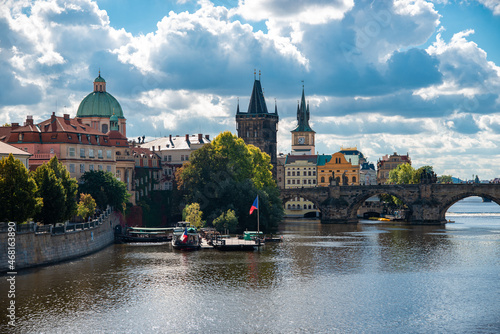view on the old town of Prague with the river Moldau © jhon