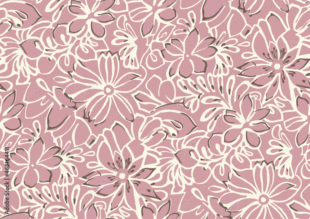 Seamless tiled flower repeat with a rotary spec repeat for print. Editable.

Use as is as a seamless floral background tile, or recolour to suit your interior projects. Life size patterns.