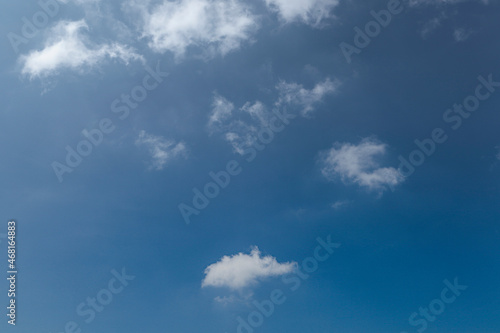 The clear blue sky had white clouds at midday. Use as background, poster