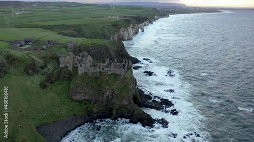 Aerial view of Dunluce Castle, County Antrim, Northern Ireland. photo