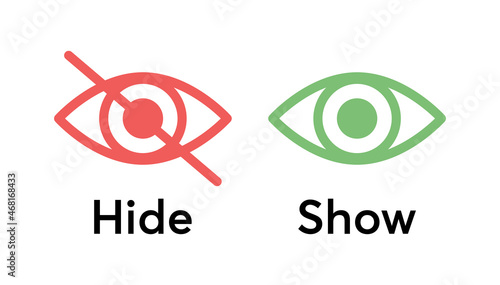 Set of hide show eye icon isolated on white background. photo