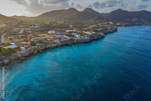 Aerial view above scenery of Curacao, the Caribbean © NaturePicsFilms