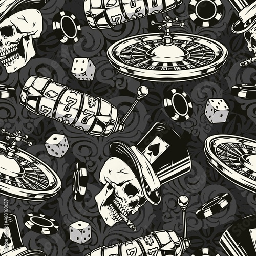 Casino vintage monochrome seamless pattern