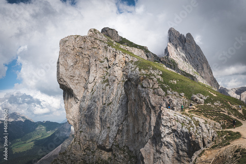 Seceda peak. Top of Seceda mountain. Trentino Alto Adige, Dolomites Alps, South Tyrol, Italy.