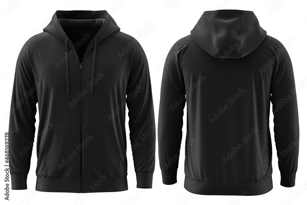 hoodie, BLACK, 3D render Full Zipper Blank male hoodie sweatshirt long ...