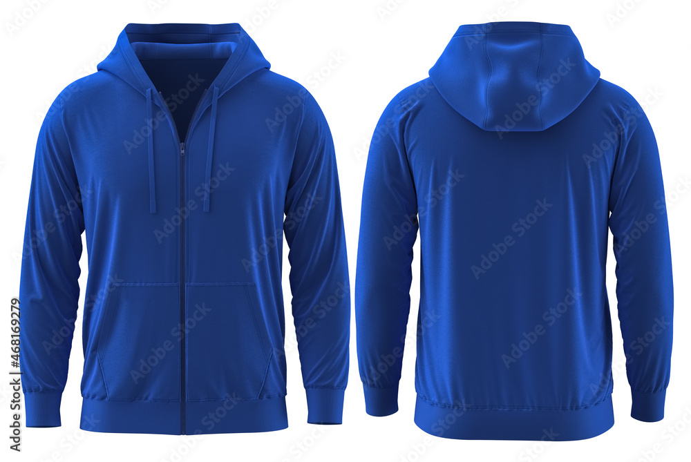 hoodie [ ROYAL BLUE ] 3D render Full Zipper Blank male sweatshirt long  sleeve, men's hoody with hood