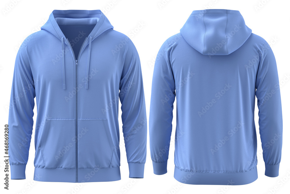 hoodie [ SKY BLUE] 3D render Full Zipper Blank male hoodie sweatshirt ...