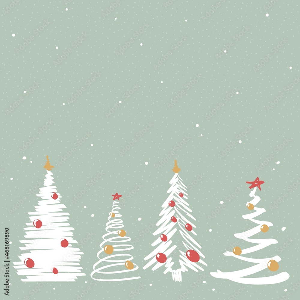 Green christmas background, aesthetic pine trees doodle. Hand draw vector illustration. Template for a postcard. Green christmas background, aesthetic pine trees doodle. Hand draw vector illustration. Template for a postcard.