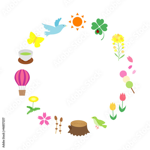 シンプルでフラットな春のフレームイラスト