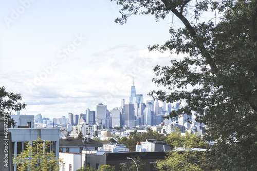 View of Manhattan skyline seen from Greenwood Cemetery in Brooklyn. photo