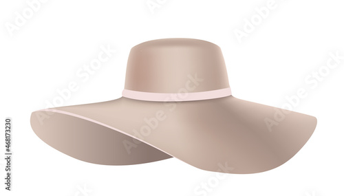 women's hat with a wide brim in a delicate powder color on a white background. Isolated illustration of a woman's hat