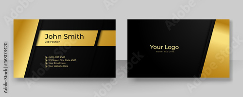 Modern simple luxury black and gold business card design template. Business card design with elegant pattern. Modern concept with golden decoration art. Vector illustration print template.