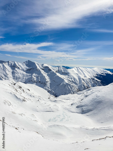 snow covered mountains, Vaiuga Ridge, viewpoint to Capra Lake, Fagaras Mountains, Romania  photo