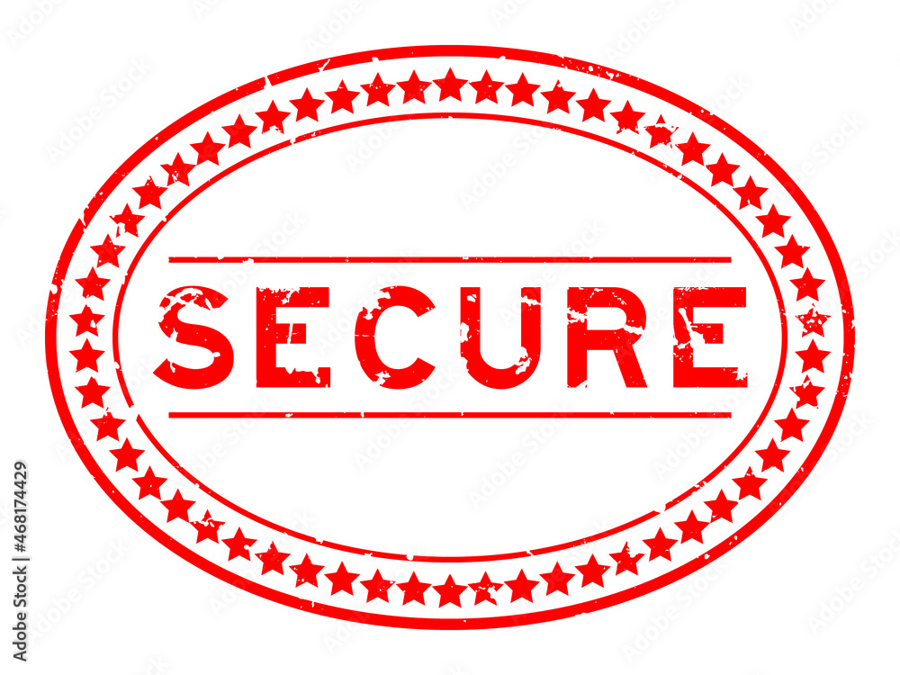 Grunge red secure word oval rubber seal stamp on white background