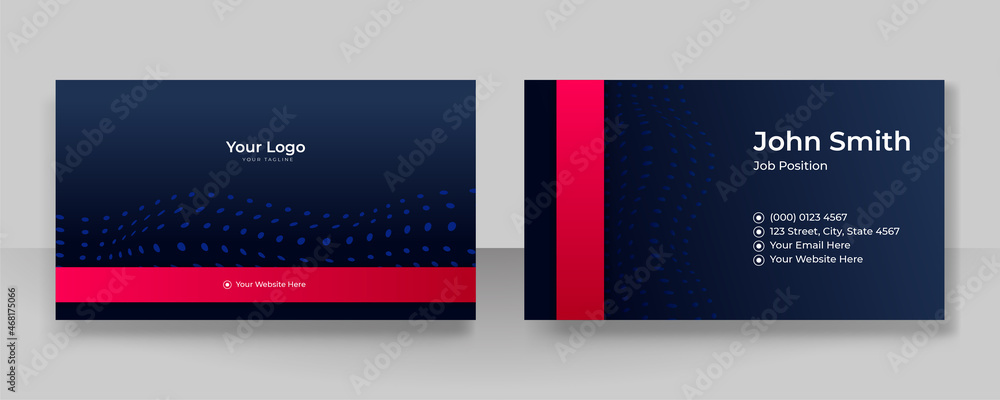 Modern simple red blue business card design with elegant pattern. Creative clean concept with geometric decoration art. Vector illustration print template.