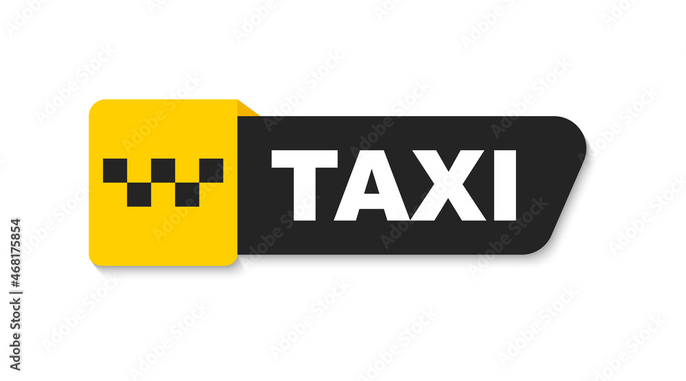 Taxi service badge. Taxi sign. Yellow sticker of taxi calling service. 24/7 service. Vector illustration. - obrazy, fototapety, plakaty 