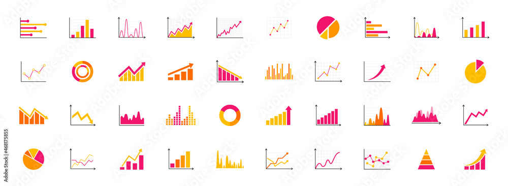 Fotografie, Obraz Set of business graph and charts icons