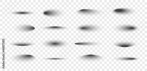 Set of realistic shadow on transparent background. Oval shadows. Shadow effects set. Vector illustration.