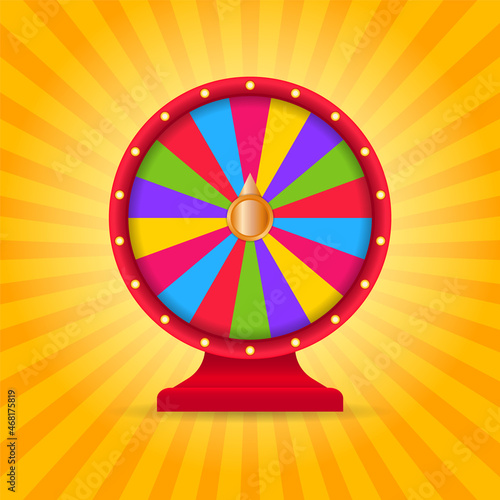 Roulette, wheel of fortune. Spinning fortune wheel. Lottery luck. Game jackpot, Big Win, money prize. Casino money game. Game of luck playing. Vector illustration.