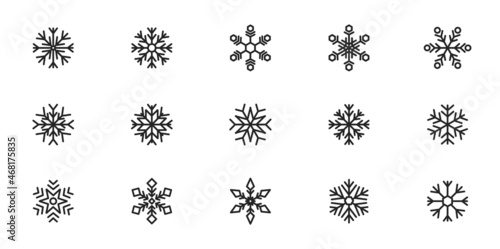 Snowflake icons collection. Winter elements set. Snow flat icons. New year and Merry Christmas design elements. Frozen symbol. Winter decorations elements. Vector illustration.