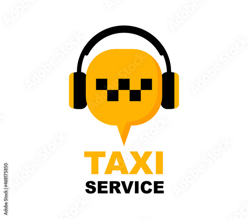 Taxi service badge. Taxi sign. Yellow sticker of taxi calling service. 24/7 service. Vector illustration.