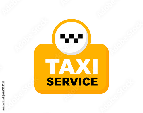 Taxi service badge. Taxi sign. Yellow sticker of taxi calling service. 24/7 service. Vector illustration.