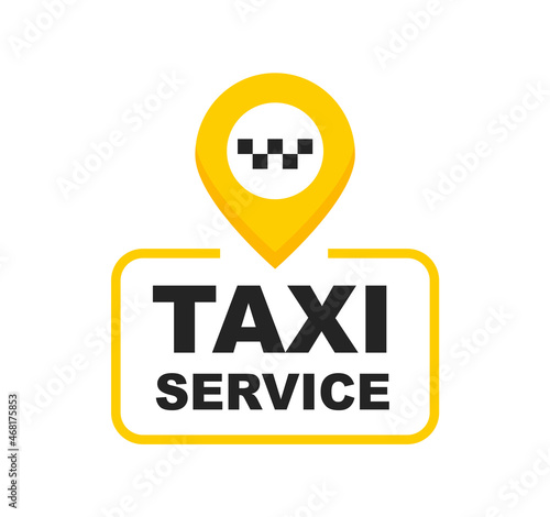 Taxi service badge. Taxi sign. Yellow sticker of taxi calling service. 24/7 service. Vector illustration.