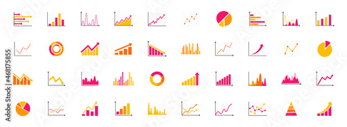Set of business graph and charts icons. Business data charts. Colorful graphs, diagrams, schemes, infographic, analytic report. Statistics, data, growth, falling and pie chart icons set. photo