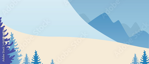 Winter mountains, natural copy space template, Flat vector stock illustration for overlay with winter landscape with snow and blue mountains for overlay and design