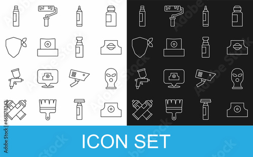 Set line Spray can nozzle cap, Balaclava, Marker pen, Vandal, and icon. Vector