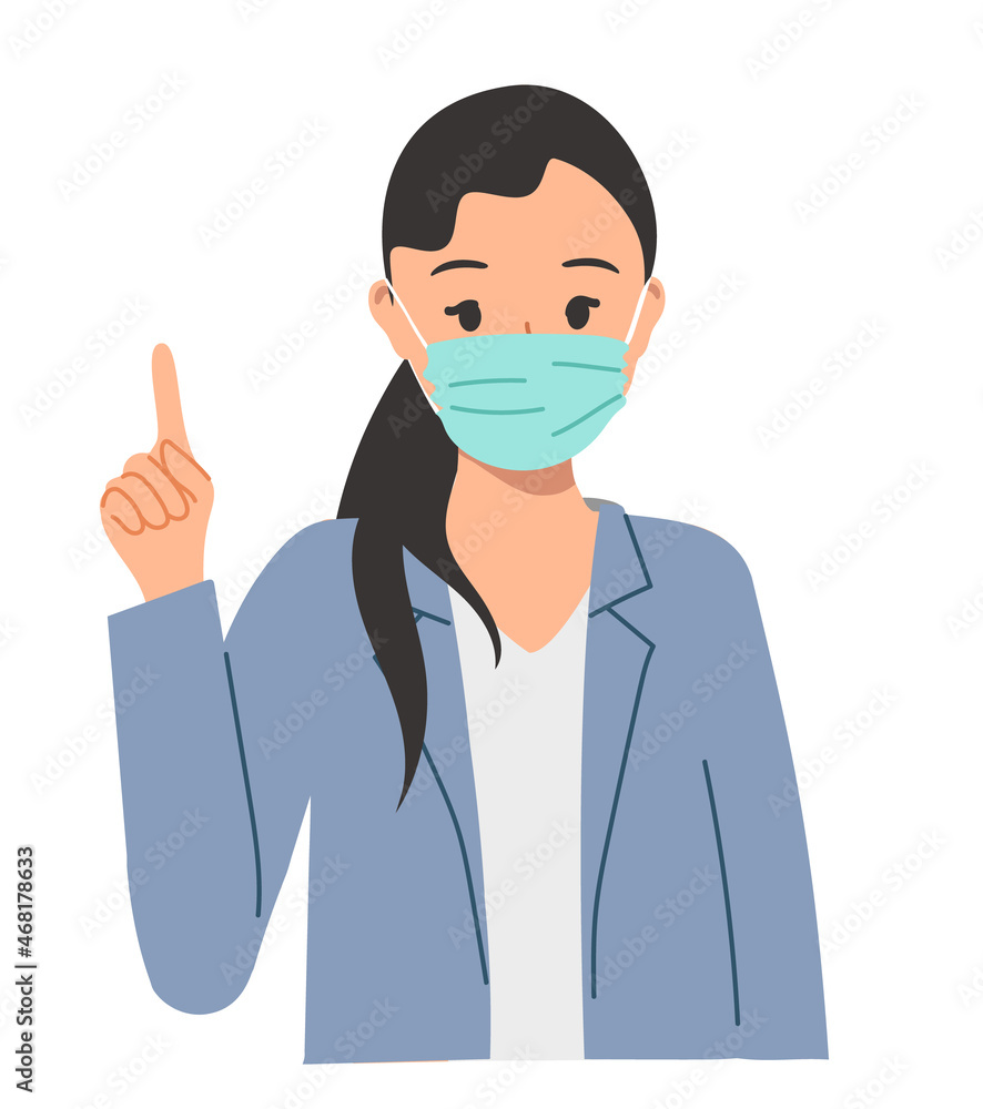 Pretty light-skinned girl in protective mask makes an offer to business clients, explains something. Illustration about inspiration and ideas for business, marketing, SEO Pretty light-skinned girl in protective mask makes an offer to business clients, explains something. Illustration about inspiration and ideas for business, marketing, SEO