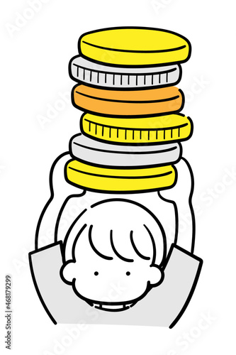 大量のお金を持つ人のシンプルでおしゃれな線画イラスト