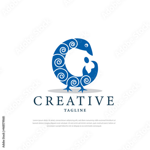 Unique sankofa bird logo. Simple style blue illustration bird vector photo