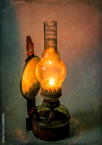 Vintage brass burning oil lamp