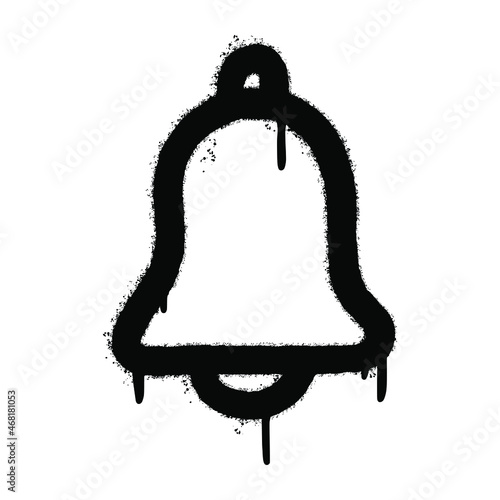 graffiti spray bell icon with over spray in black over white. vector illustration.
