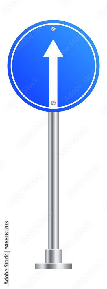 Ahead only road sign. Blue circle. Straight forward symbol Ahead only road sign. Blue circle. Straight forward symbol