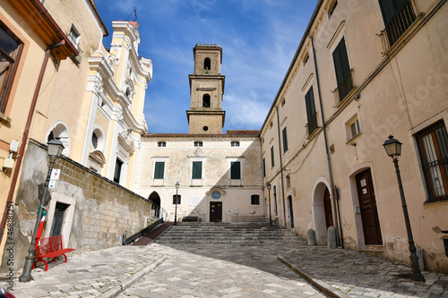 Square and facade of the Cathedral of Caiazzo, a small village in the mountains of the province of Caserta, Italy. photo