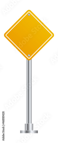 Yellow rhombus road sign. Blank traffic street board
