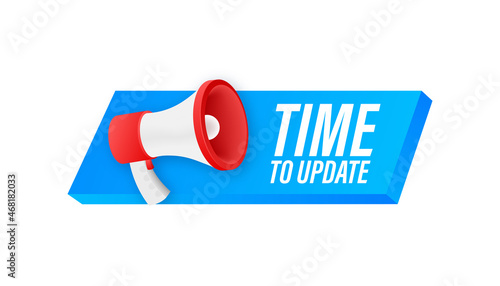 Hand Holding Megaphone with Time to update. Megaphone banner. Web design