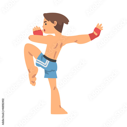 Man Character Engaged in Combat Sport or Fighting Sport Competing Vector Illustration