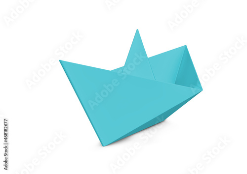 blue boat paper toy origami isolated on white background