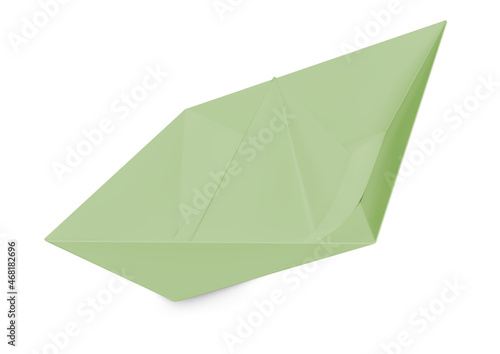 green boat paper toy origami isolated on white background