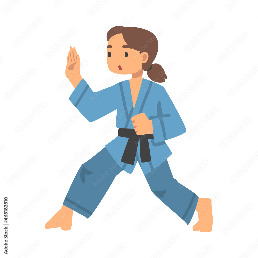 Woman Character in Kimono Engaged in Combat Karate or Judo Sport or Fighting Sport Competing Vector Illustration Woman Character in Kimono Engaged in Combat Karate or Judo Sport or Fighting Sport Competing Vector Illustration