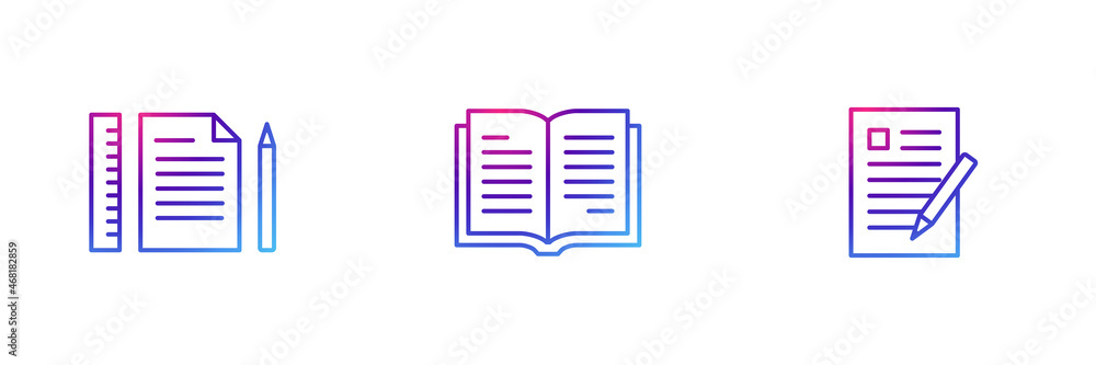 Set of 3 file book icon with purple gradient effect. Set of 3 file book icon with purple gradient effect.