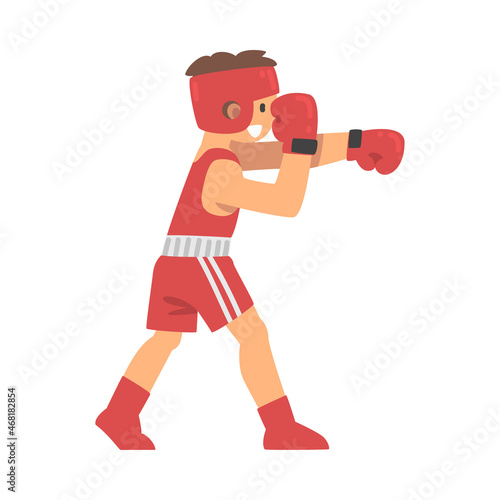 Man Character Engaged in Combat Boxing Sport or Fighting Sport Competing Vector Illustration
