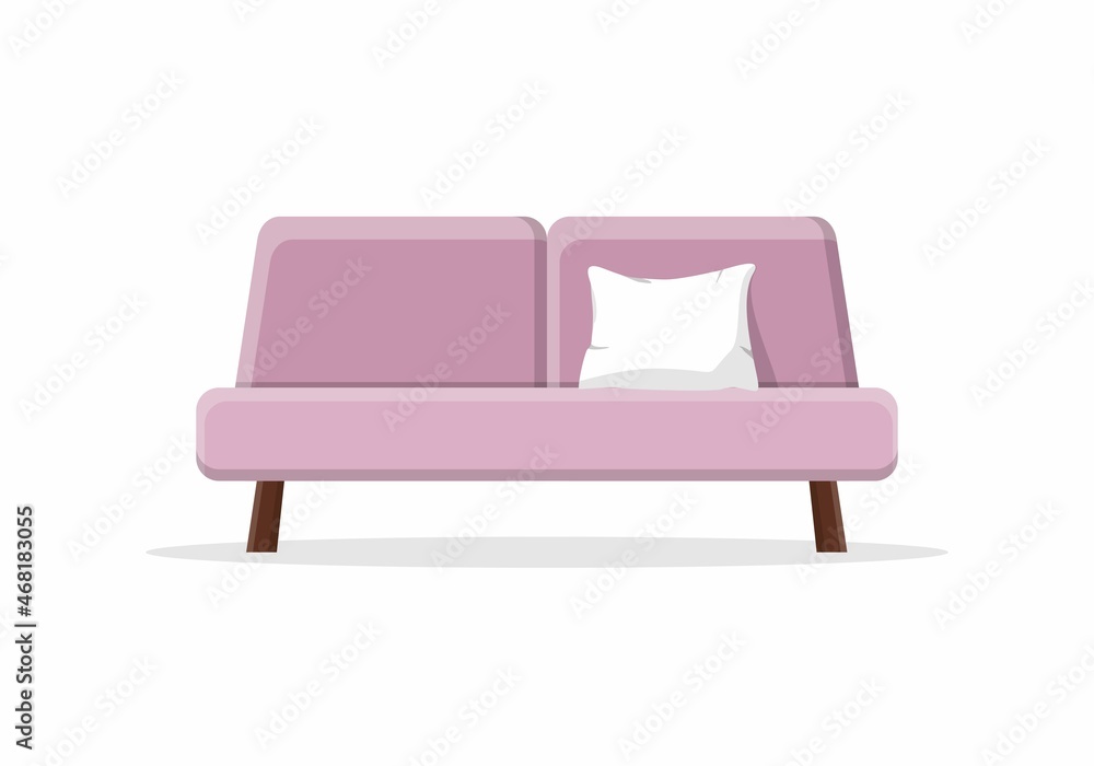 Stylish comfortable sofa in flat style isolated on white background. Couch interior of a living room or office. Soft furniture for rest and relaxation home. Vector illustration