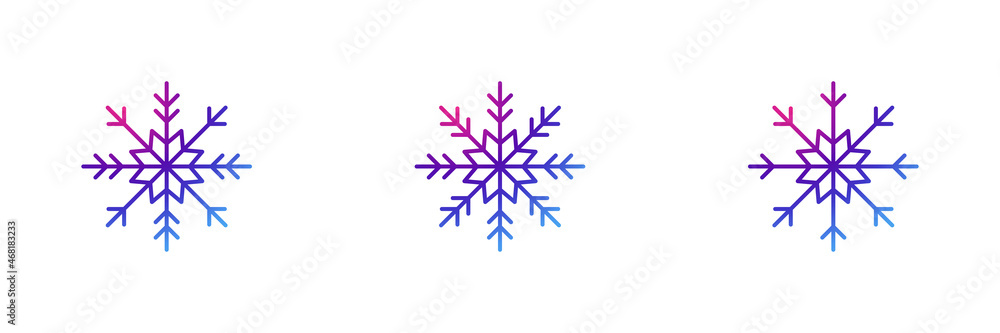 Set of 3 snowflakes icon with purple gradient effect. Set of 3 snowflakes icon with purple gradient effect.
