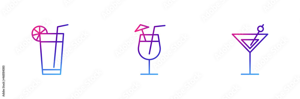 Set of 3 outline drink glass icon purple gradient effect. Set of 3 outline drink glass icon purple gradient effect.