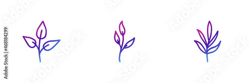 Set of 3 doodle plants with purple gradient effect.