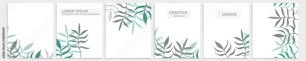 Set of vector cover notebook design. Abstract floral template design with green leaves on white background for notebook paper, copybook brochures, book, magazine. Planner and diary cover for print Set of vector cover notebook design. Abstract floral template design with green leaves on white background for notebook paper, copybook brochures, book, magazine. Planner and diary cover for print